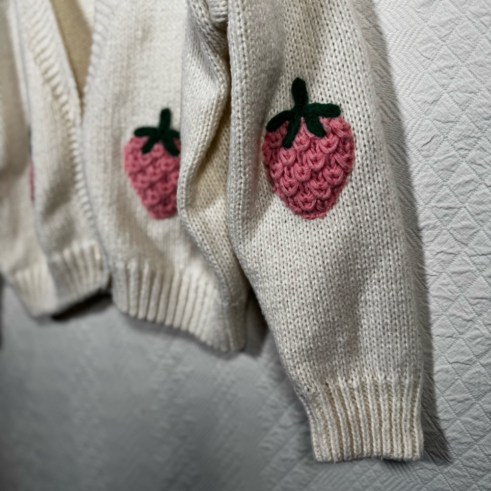 Luna Ivy Strawberry Crochet Cardigan Sweater Size… - image 2